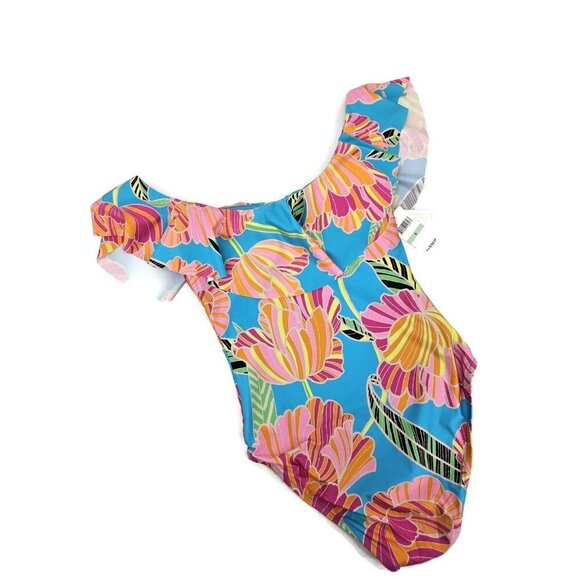 New Trina Turk Poppy Off Shoulder Swimsuit Womens 8 Ruffle One Piece Floral - Picture 5 of 9